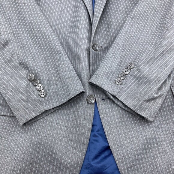 Bill Blass Blazer Men 48R Gray Pinstripe‎ Karako Classic Career Jacket Polyester - Picture 3 of 13